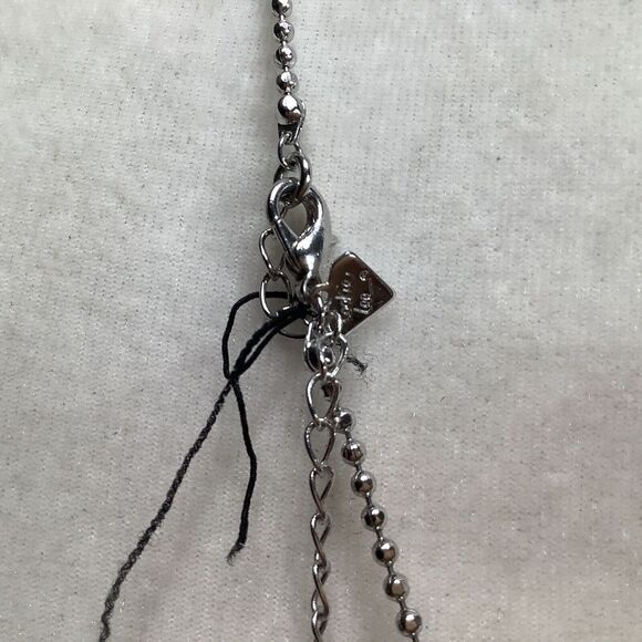 Cookie Lee Silver Tone 2 Circle Hoop RhinestonePendant Necklace 32" total - Picture 8 of 10